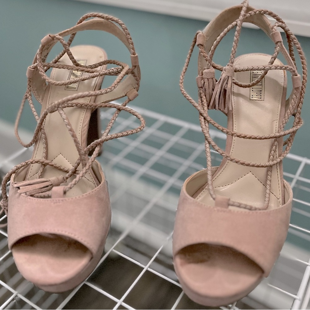 Blush pink tie up platform sandal heels size 10
